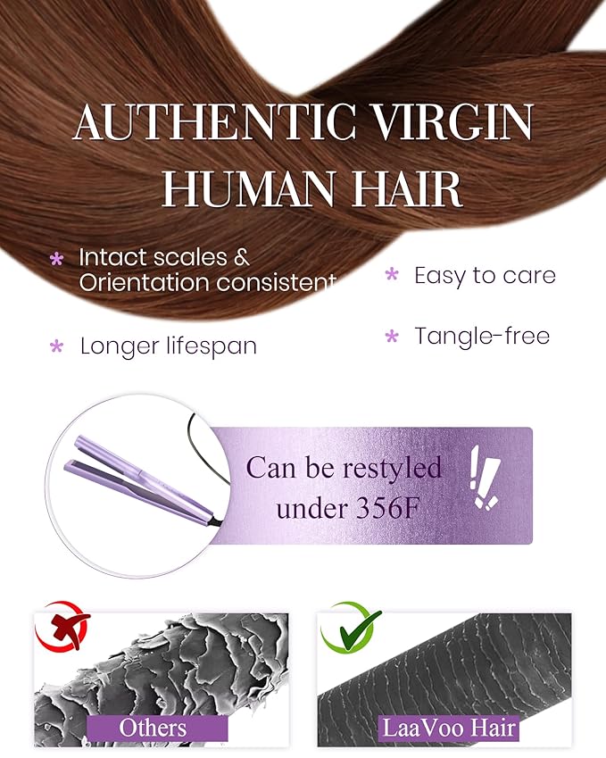 LaaVoo Nano Hair Extensions Human Hair Auburn Nano Bead Hair Extensions Real Human Hair Nano Link Extensions Auburn Brown Sikly Straight 50s 50g 14 Inch