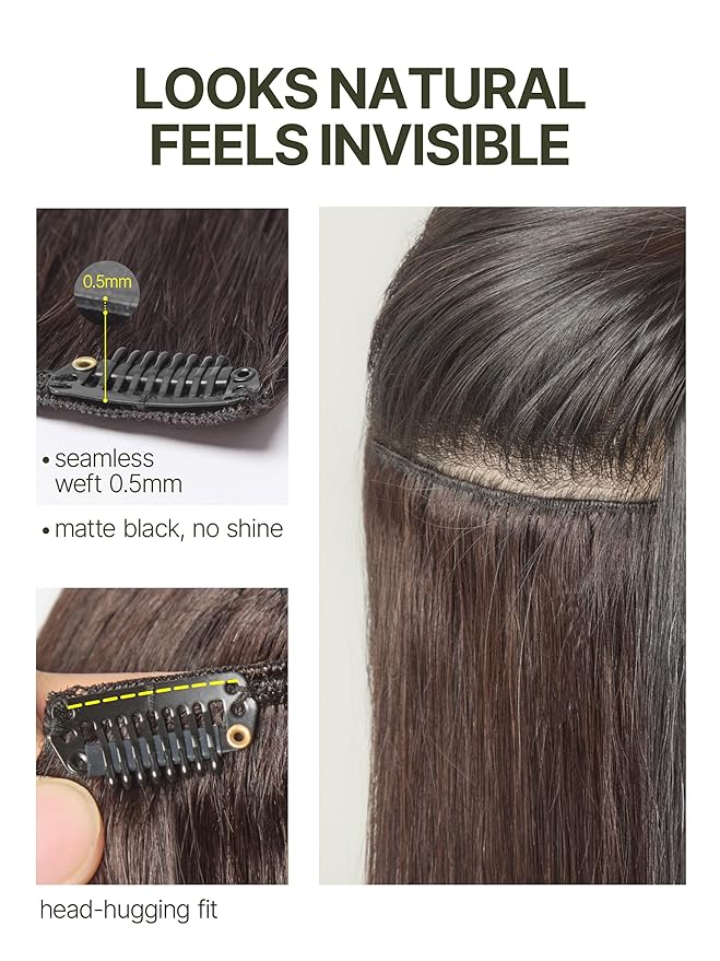 Frodio Clip Ins Hair Extensions Dark Brown 20 inches Real Human Hair Seamless Silk Long Straight Full Thick Virgin Brazilian Jet Black Natural Color Beauty For Women Can Be Body Wave 135g 9 Piece