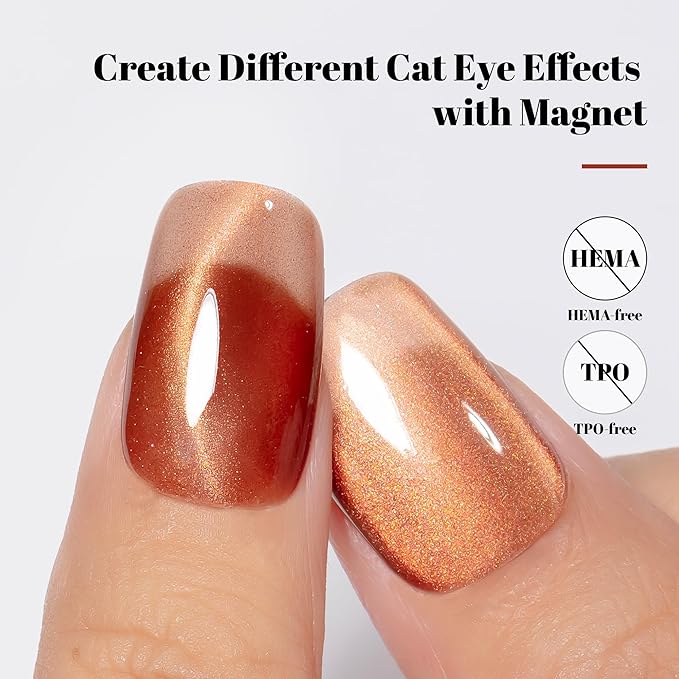 YTD Likomey High Shine Glass Cat Eye Gel Nail Polish,15ml Gold Brown Magnetic Holographic Glitter Translucent Jelly Salon Home Fall Winter UV Color Varnish with Magnet Stick,HEMA Free TPO Free,MY506