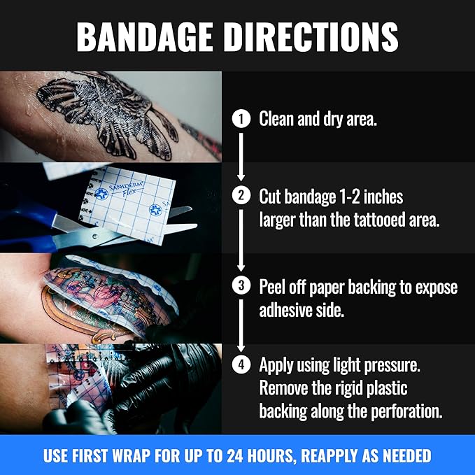 Saniderm - Flex Tattoo Aftercare Bandage Roll - Ultra-Flexible, Waterproof, Sterile Tattoo Wrap for Fast Healing & Protection - 8" x 8 yd