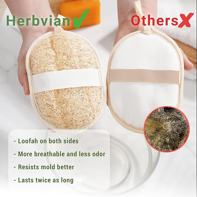 Vietnamese Natural Loofah Exfoliating Body Scrubber Pads, 100% Plant-Based Shower Luffa Sponge, Bath Loofah for Women Men (Pack of 3)