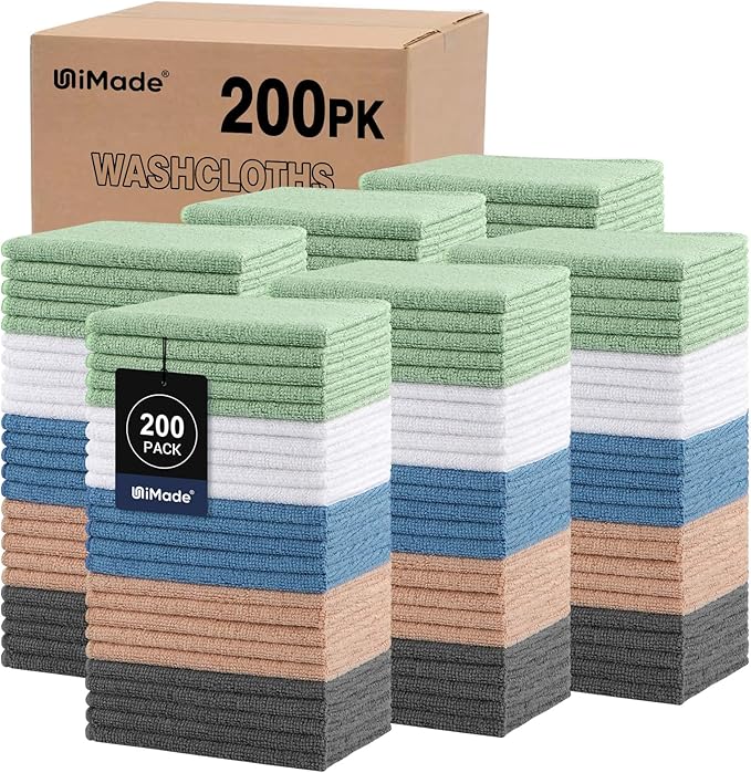 Washcloths Bulk 200 Pack Face Towels (12" x 12"), Highly Soft Wash Cloths and Hand Towels, Fast Drying Multi-Purpose Microfiber Cleansing Cloths for Bathroom, Hotel, Spa, and Salon -Multicolor
