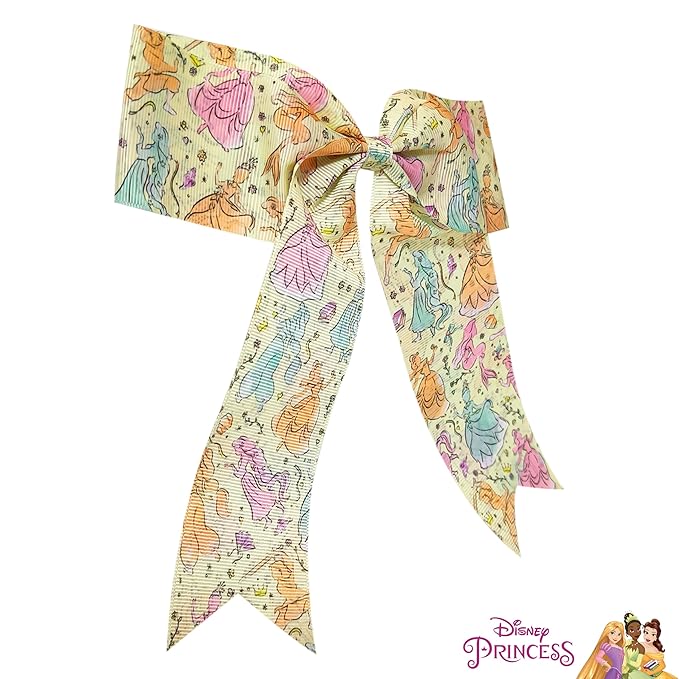 LUV HER Disney Princesses Hair Bows For Girls - One Large Printed Hair Bow Featuring your Disney Favorite Characters - Alligator Clip - Large Bows for Daily Styling or Special Occasions, Ages 3+