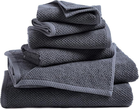 Great Bay Home 100% Cotton 6 Piece Towel Set - Absorbent, Quick-Drying, Durable Bath Towels for Bathroom Decor - Low-Twist, Two-Ply Fibers (Stone Blue)