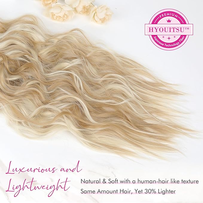 REECHO Clip in Hair Extensions, 4PCS Hair Extensions 24" Thick Long Beach Waves hair extensions HE003 Invisible Lace Weft Natural Soft Hairpieces for Women (Dirty Blonde)