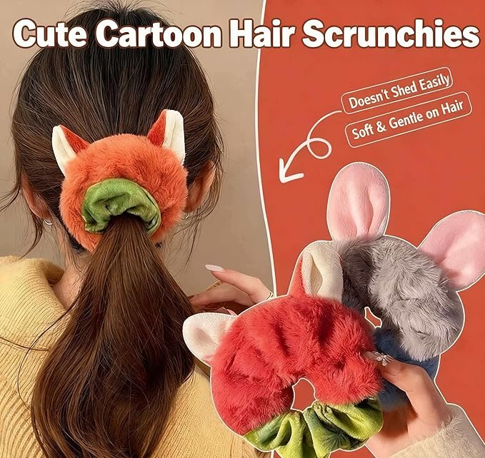 Cute Furry Hair Clips Plush Animal Design, Ears Scrunchies Set Ties for Women and Girls (Style B)