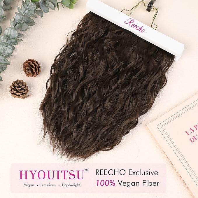 REECHO Hair Extensions, 4PCS Clip in Hair Extensions 12" Short Curly Wavy Brown Invisible Lace Weft Natural Soft Hairpieces for Women – Chestnut Brown