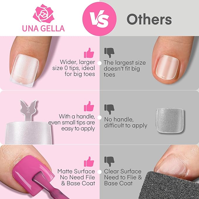 UNA GELLA Square Gel Toe Tips - 504pcs, 15 Sizes, Full Cover, Press Ons, Soak Off, DIY Nail Salon