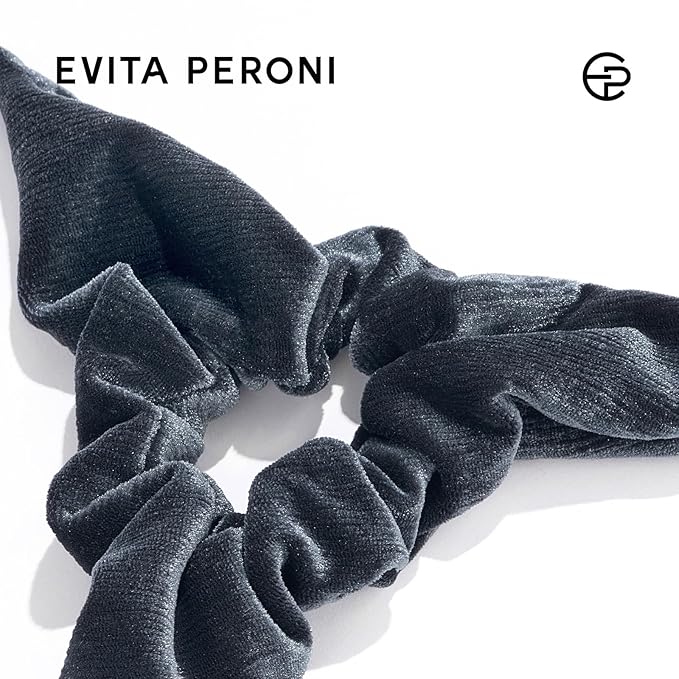 Evita Peroni Velvet Hair Scrunchie - Navy Blue Triangle Scrunchies for Women - Stretchy Polyester Spandex Hair Tie - Winter Christmas Gift in Elegant Packaging (Navy Blue)