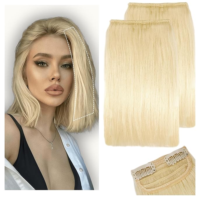 2 Pcs Short Hair Extensions, Human Hair Clip in Extensions for Women Adding Volume 8 Inch Platinum Blonde