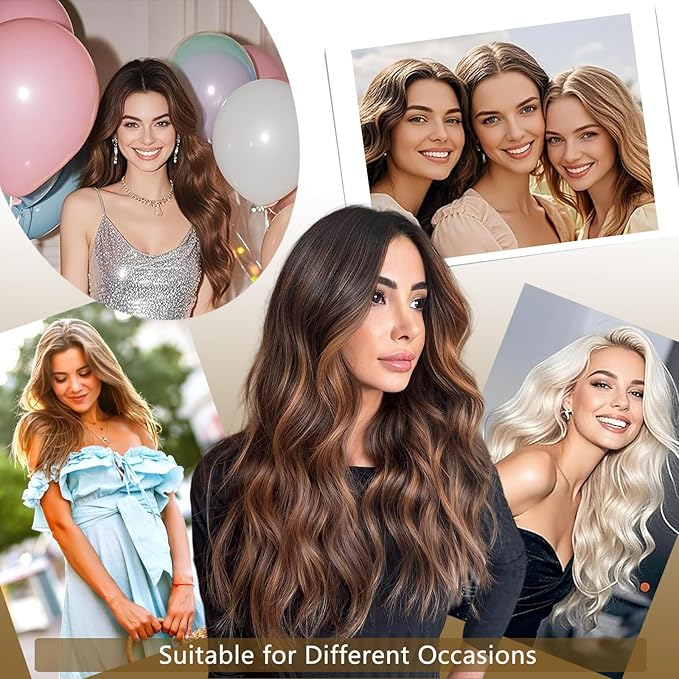 Sew in Hair Extensions Real Human Hair, 110g 18 inch Ombre Color 4/27/4 Balayage Chocolate Brown to Caramel Blonde Double Weft Weave Bundles Remy Human Hair Extensions Straight