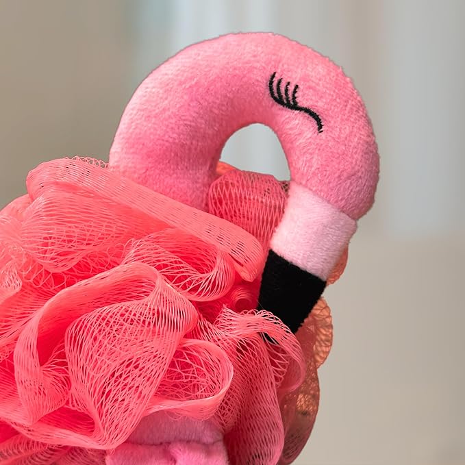 Cute Bath Sponge - Mesh Body Pouf, Gentle Shower Sponges, Tropical Pink, Pack of 3, 9 inches