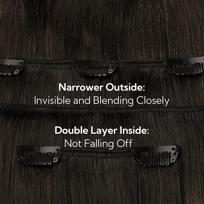 HOTBANANA Clip in Hair Extensions Real Human Hair, 5Pcs 70g 18 Inch Dark Brown to Chestnut Brown and Dirty Blonde Highlighted Straight Remy Clip in Extensions