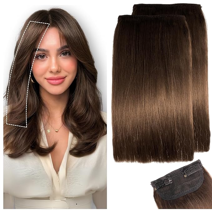 2 Pcs Short Hair Extensions, Real Hair Clip in Extensions Hair Human for Women 12 Inch Chocolate Brown