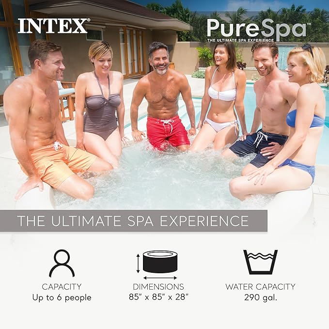 INTEX PureSpa 6 Person Bubble Massage Inflatable Hot Tub Spa Bundled with Battery Powered Multicolor LED Light, and Adjustable Headrest (2 Pack)