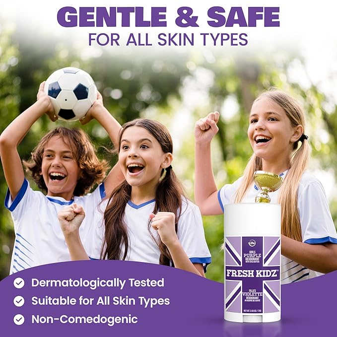 Fresh Kidz Body Wash 16.9 fl.oz. and Stick Deodorant 2.65 oz for Kids and Teens - Girls "Purple" Set