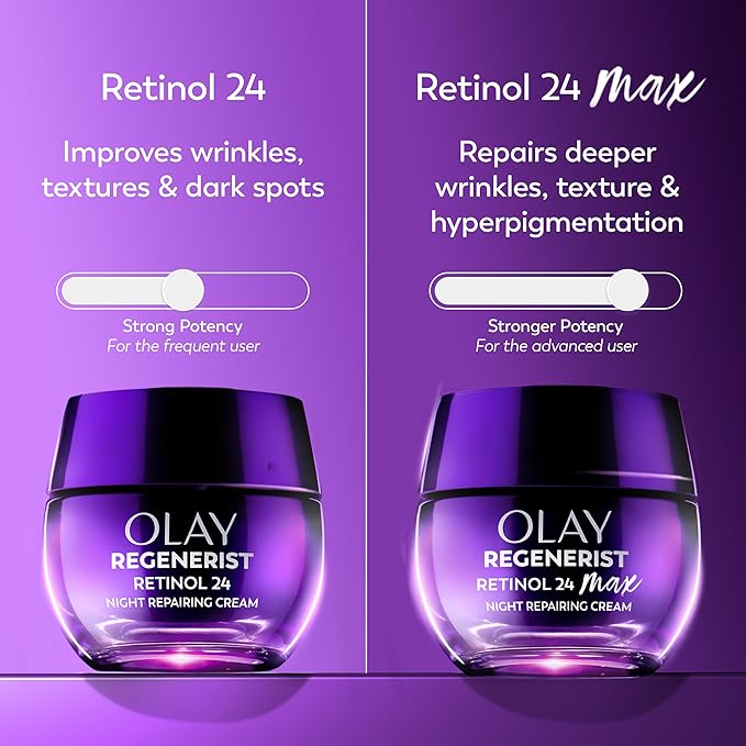 Olay Retinol Night Cream for Women, MAX, Anti-Aging Face Moisturizer, Fragrance-Free, Gift for Women, Non Greasy - Anti-Wrinkle, Hydrating Skin Care - Triple Collagen Cream, Niacinamide, 1.7oz