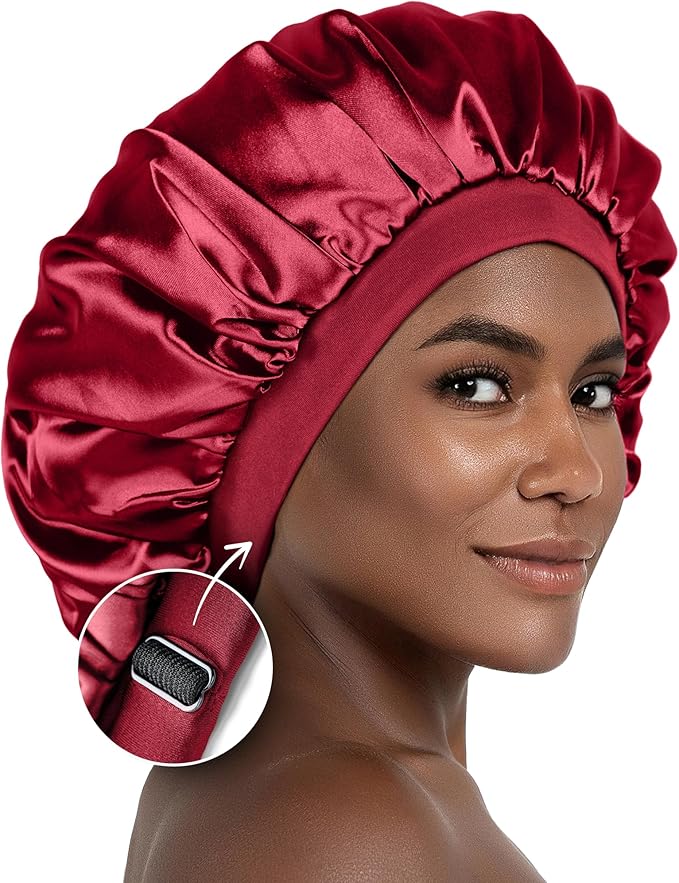 CAPLORD Double Sided Satin Bonnet for Sleeping - Adjustable Silk Sleep Cap for Women and Men