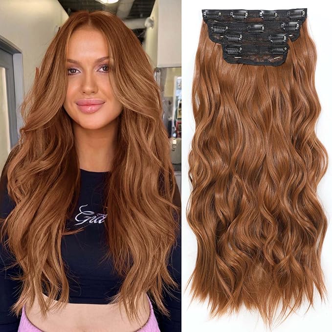 20 Inch Clip in Hair Extensions for Women, Synthetic 4pc Hair Extensions Clip in Hair Long Curly Wavy Hair Extension, Double Weft Hairpieces Full Head for Women (20INCH, 30c)