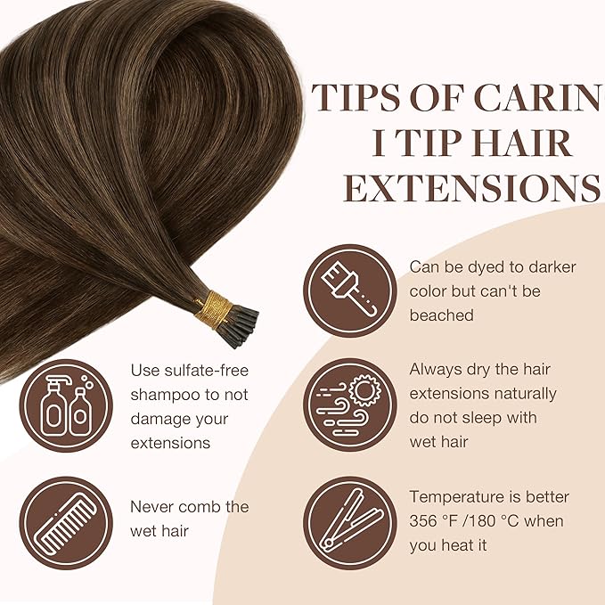 GOO GOO I Tip Hair Extensions, Real Human Hair, 20inch 100g 100S, Cold Fusion I Tip, Invisible Remy, Brown Sugar Swirl Highlights