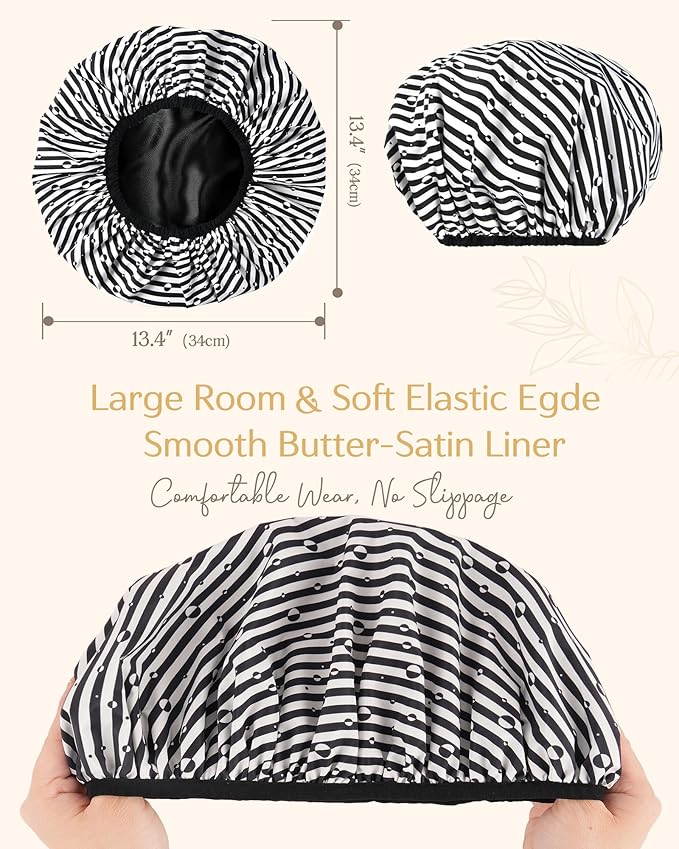 Yanibest Shower Cap for Women - Hair Satin Bonnet Shower Cap for Women Waterproof Extra Large Double Layer Reusable Adjustable for Braids Long Hair