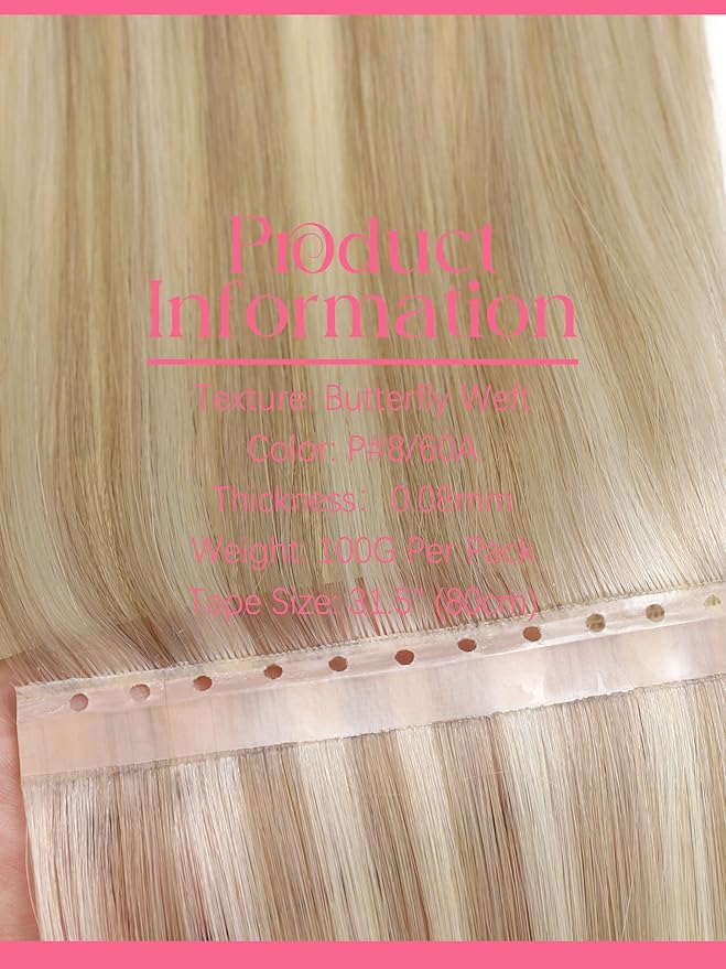 Lacer Double Hand Tied OVO Weft Hair Extensions Human Hair 20 Inches Butterfly Hair Extensions Light Brown With Platinum Blonde Sew In Extensions Glueless Tape Width 31.5" 100G