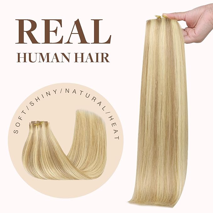 GOO GOO Clip in Hair Extensions Real Human Hair, Remy Human Hair Extensions Clip ins for Women, Natural Human Hair, 22inch 150g 7Pcs, 18D/22F Dirty Blonde Highlights