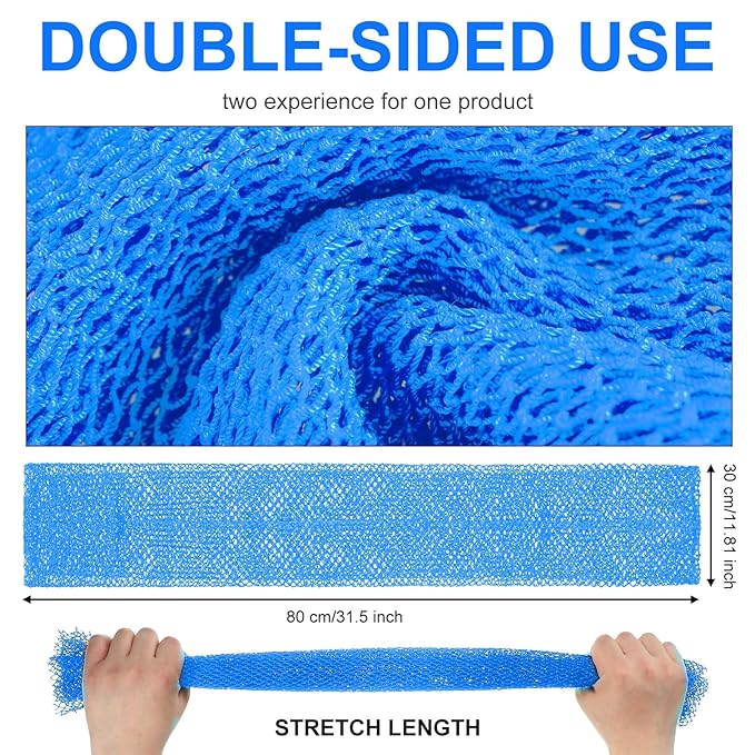 Geiserailie African Net Sponge Long Bathing Net Shower Body Scrubber Back Scrubber Skin Smoother Bathing Sponge for Daily Use or Stocking Stuffer(Light Blue)