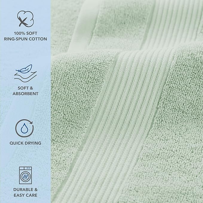 Arkwright Bath Towels Set of 4 - Super Soft 100% Cotton, 600 GSM Quick Dry & Absorbent, Luxury Bathroom Essentials for Hotels, Spa, Hosts, and Vacation Rentals, Eucalyptus Green
