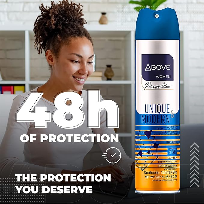 ABOVE Unique and Modern - 48 Hours Personalities Antiperspirant Deodorant for Women - Notes of Jasmine and Sandalwood - Dry Spray Protects Against Sweat and Body Odor - Alcohol Free - 3.17 oz