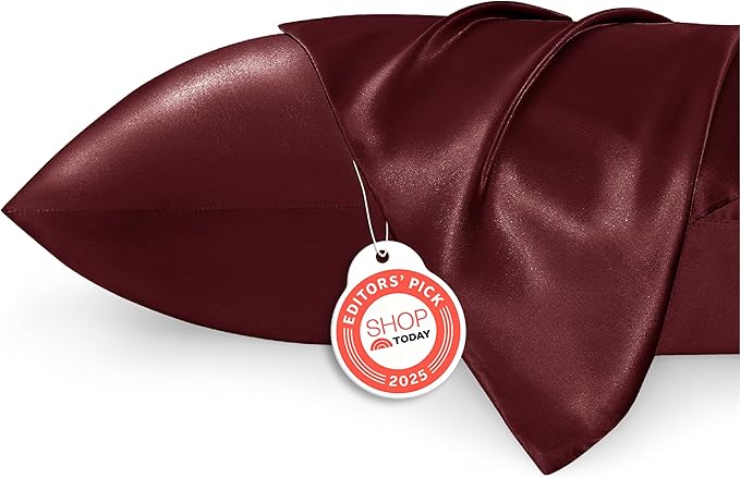 Bedsure Satin Pillowcases, Similar to Silk Pillow Cases Queen Size Set of 2, Burgundy Red Pillow Case with Envelope Closure, Christmas Decor Home Gifts for Women Men, 20x30 Inches, 2pcs