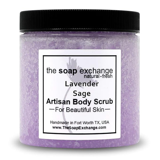 The Soap Exchange Sugar Body Scrub - Lavender Sage Scent - Hand Crafted 16 fl oz / 480 ml Natural Artisan Skin Care, Shea Butter, Exfoliate, Moisturize, & Protect. Made in the USA.