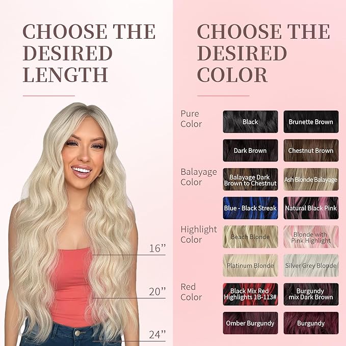 KooKaStyle Clip in Synthetic Hair Extensions Long Wavy 4PCS Thick Hairpieces Platinum Blonde Fiber Double Weft Natural Hair Extensions 24 Inch for Women