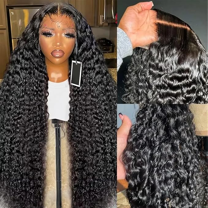 28Inch 13X6 Lace Front Wigs Human Hair 200% Density Deep Wave HD Transparent Lace Front Wigs Human Hair Pre Plucked Glueless Wigs Deep Curly Human Hair for Women With Baby Hair