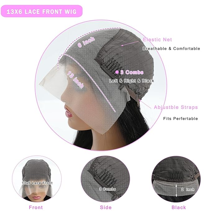 Straight HD Lace Front Wigs Human Hair Straight 200% Density Glueless Wigs Human Hair Pre Plucked 13x6 HD Frontal Lace Front Wigs for Women 24 Inch