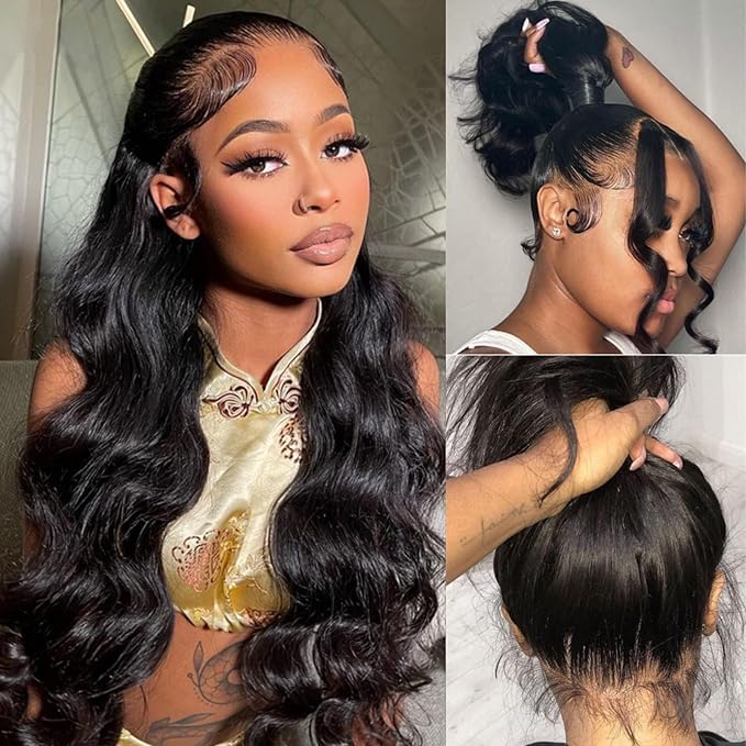 Body Wave 360 Lace Front Wigs Human Hair Pre Plucked with Baby Hair 200% Density 12A Brazilian Virgin HD Lace Frontal Human Hair Wigs for Black Women Natural Color (28inch,360 Body Wave wig)
