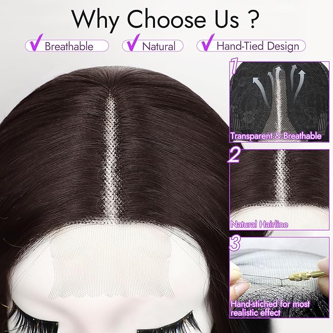 Ombre Brown with Highlights Short Wavy Wig for Women Lace Hairline Bob Style Synthetic Heat Resistant - Natural Appearance for Everyday Hairstyle 18 Inch