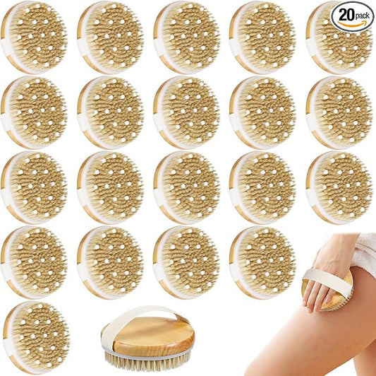 Gejoy 20 Pcs Dry Brushing Body Brush Exfoliating Brush with Massage Nodule Dry Skin Body Scrubber for Shower Bath Back Circulation Improvement Dead Skin Exfoliator (4.3 x 4.3 Inches,Wood Color)
