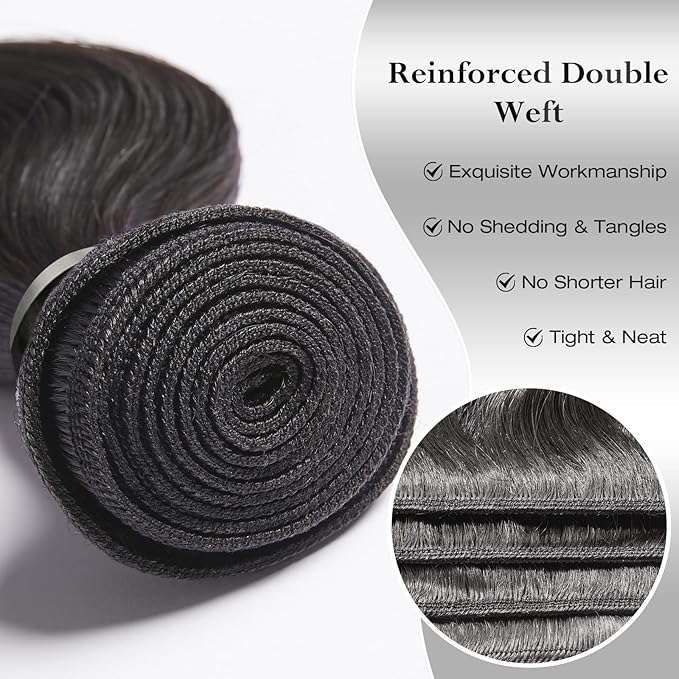 ASHINE Human Hair Bundle Body Wave Straight, Unprocessed Cambodian Raw Hair Bundles for Women Natural Black 18 Inch, Keep Soft and Silky After Multiple Washes
