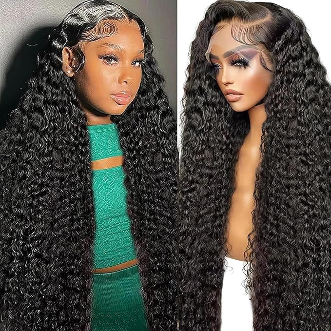 Water Wave Lace Front Wigs Human Hair Pre Plucked 13x4 Transparent Glueless Lace Frontal Wigs 150% Density Curly Lace Front Wigs Wet and Wavy Human Hair With Babyhair For Black Women(Curly Wig,22)
