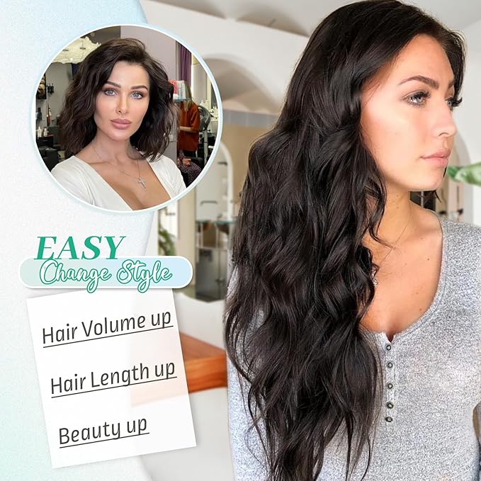 KooKaStyle Clip in Hair Extensions for Women,7PCS 20 Inch Dark Brown Hair Extensions Clip Ins Soft and Natural Hair Pieces for Women Thick Long Wavy