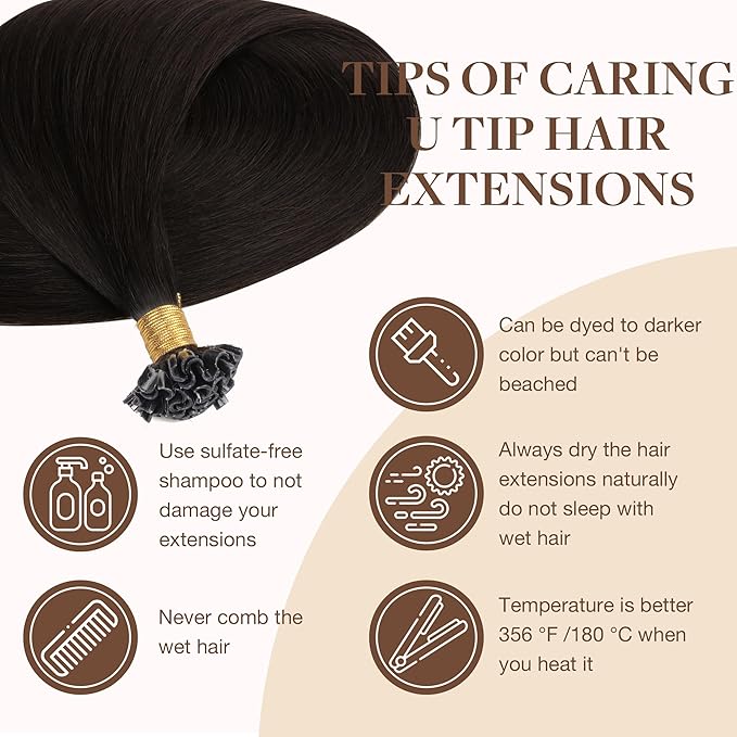GOO GOO U Tip Hair Extensions, Real Human Hair, 14inch 50g 50S, Hot Fusion, Invisible Remy, 2 Dark Brown