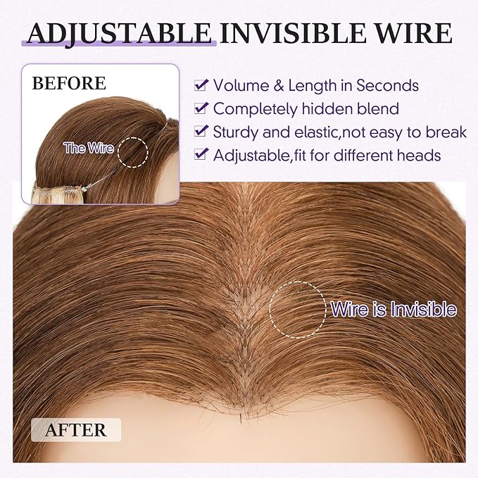 Halo Hair Extensions Real Human Hair,Halo Hair Extension 100% Human Hair,Wire Hair Extensions,Wavy Golden Brown Mixed Bleach Blonde,22 inch/75g