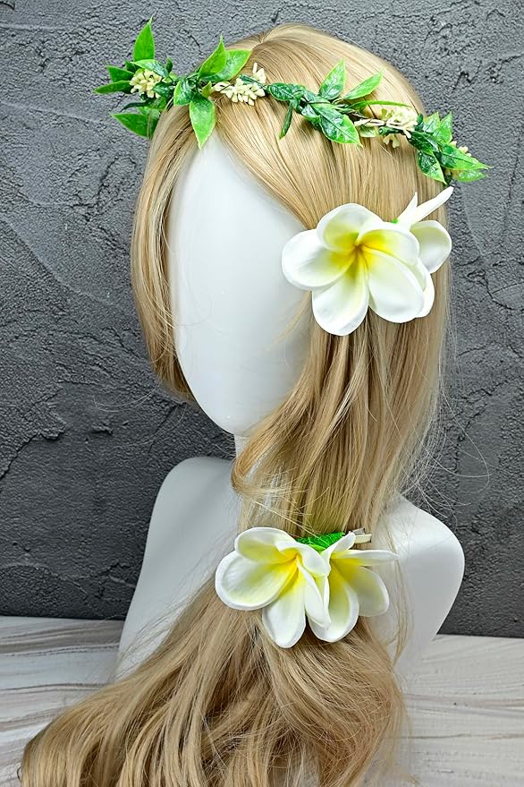 Pack of 2 Real Touch Flowers Hawaiian Flower Hair Clips Plumeria Hibiscus Hair Clips Handmade Hair Accessories for Beach Wedding Bridal Party Mother's Day Women Girls Holiday Gifts (c-811, 2pcs)