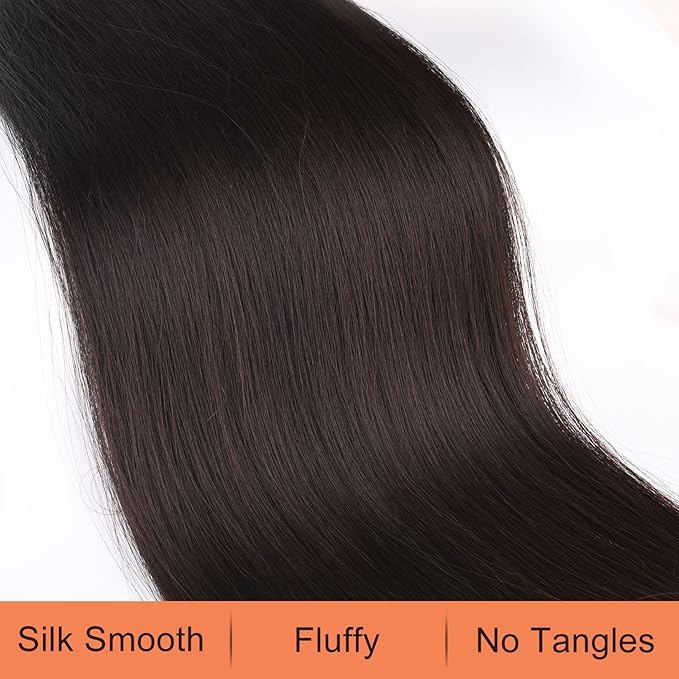 SEIKEA 28" Ponytail Extensions Drawstring Long Straight Fake Pony Tail Natural Soft Clip in Hair Extension Synthetic Heat Resistant Hairpiece - Dark Brown