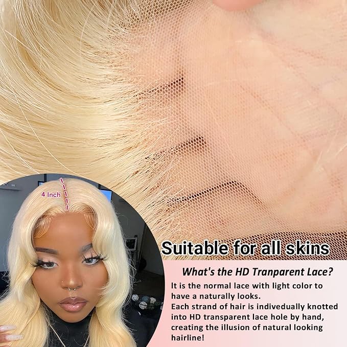 613 Lace Front Wig Human Hair Blonde Wig Human Hair 13x4 Body Wave Lace Front Wigs 180 Density 613 Body HD Lace Frontal Wig Glueless Wigs Human Hair Pre Plucked 36 inch