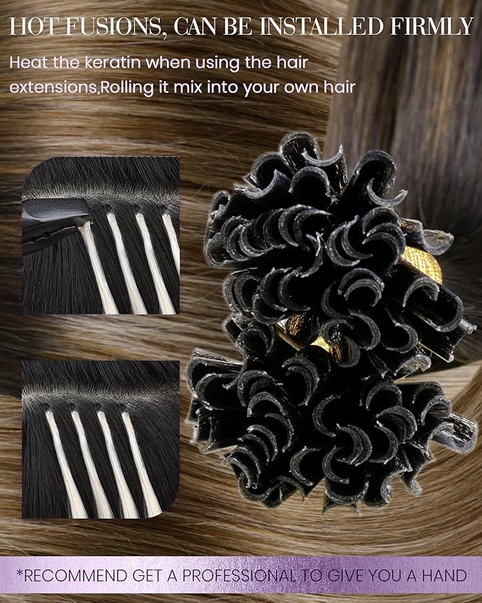 LaaVoo U Tip Hair Extensions Human Hair Ombre Dark Brown to Chestnut Brown with Ash Brown Utip Hair Extensions for Women Keratin Extensions Real Human Hair 18 inch 50g/50s