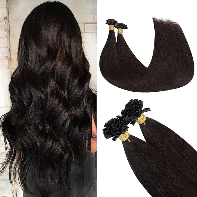 GOO GOO U Tip Hair Extensions, Real Human Hair, 14inch 50g 50S, Hot Fusion, Invisible Remy, 2 Dark Brown