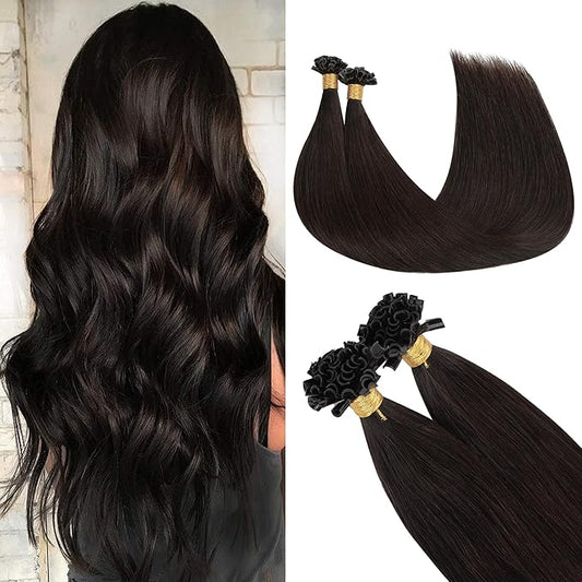 GOO GOO U Tip Hair Extensions, Real Human Hair, 14inch 50g 50S, Hot Fusion, Invisible Remy, 2 Dark Brown