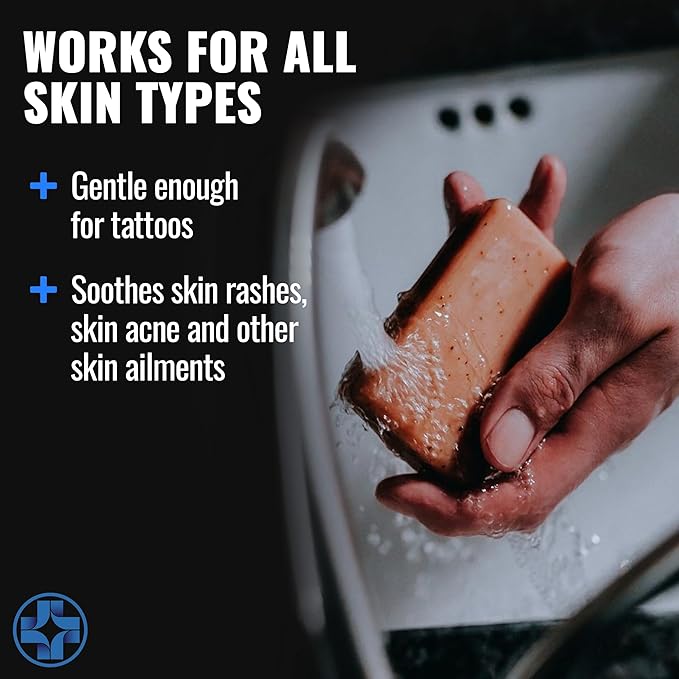 Saniderm Face & Body Bar, Cleansing Soap with Citrus Scent (1 Bar) – Hydrates and Heals Tattoos With Nourishing Sea Buckthorn Oil + Omega 7
